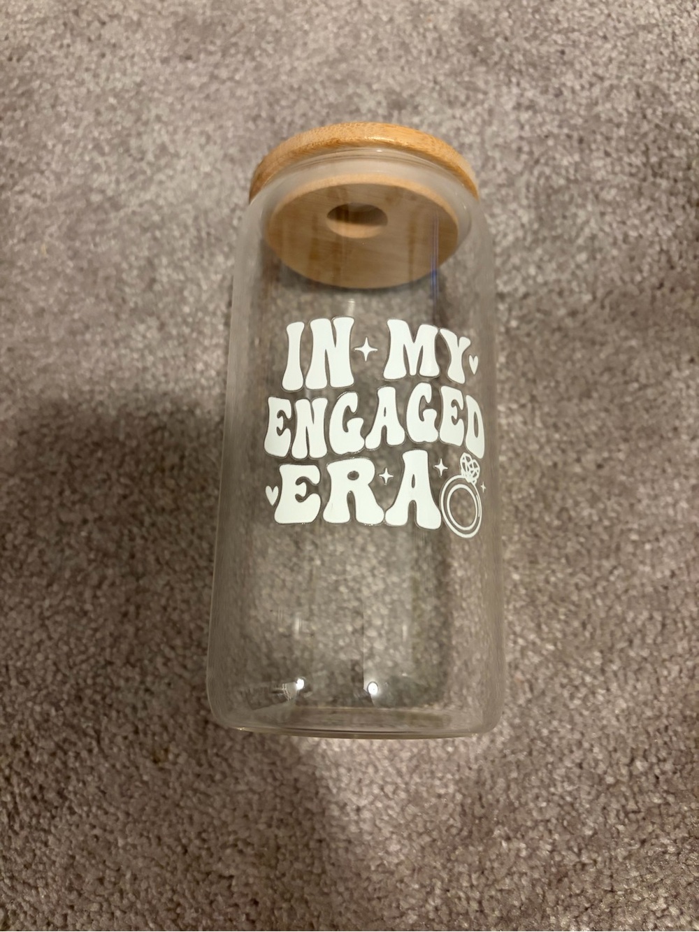 Clear Glass Storage Jar with Bamboo Lid - 'In My Engaged Era'